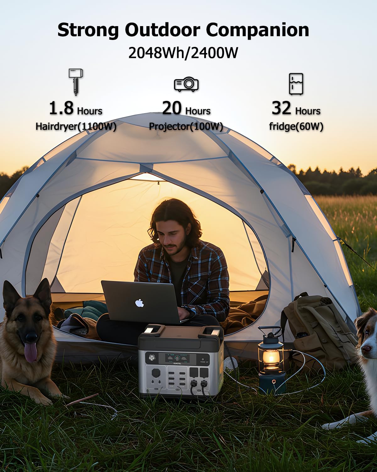 OUKITEL P2001 Plus 2400W/2048Wh Solar power station,2400W Solar Generator with 400W Solar Panels, 1800W Super Fast Charging, Emergency Power Station for Home, Camping, Outdoor Battery Backup