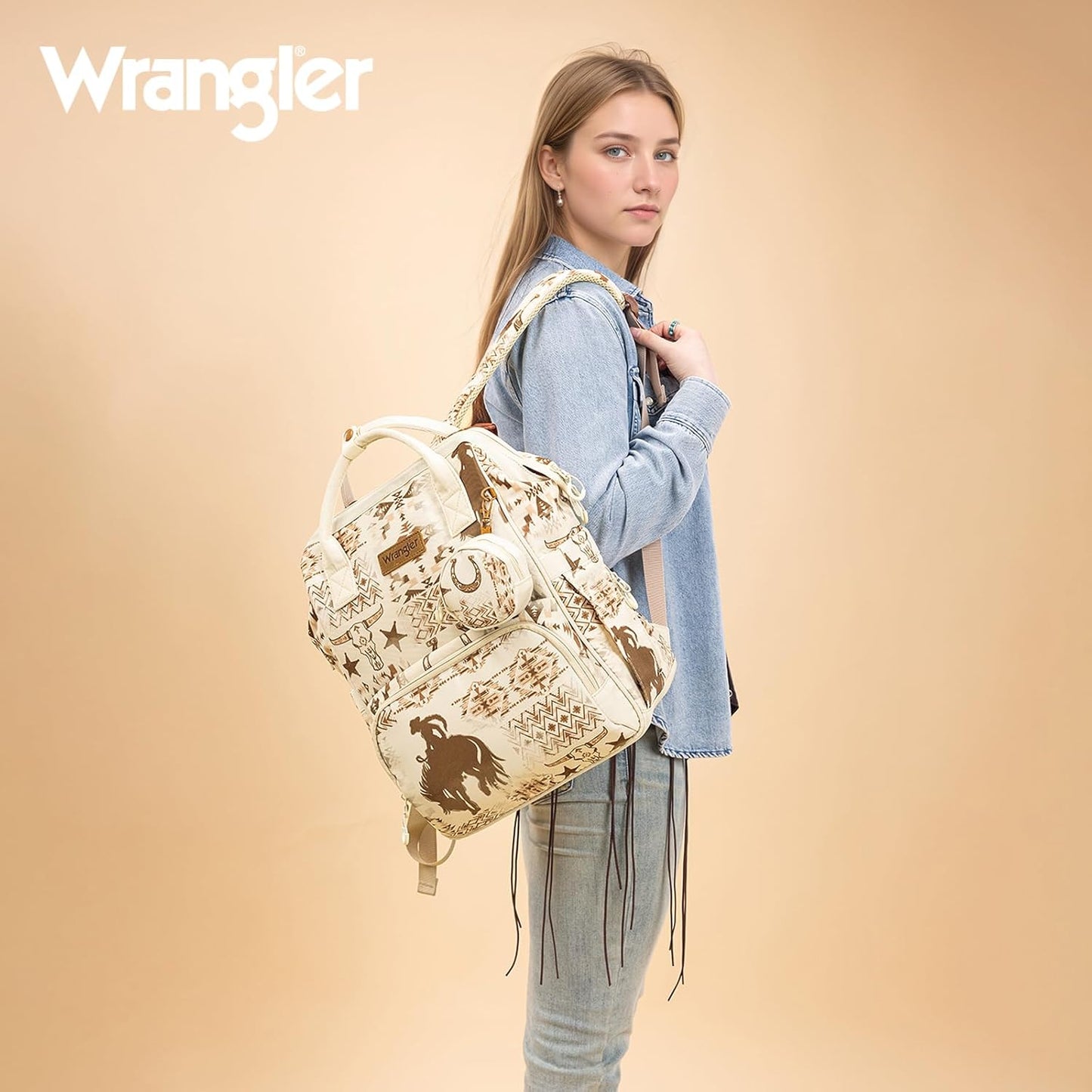 Wrangler Diaper Bag Backpacks Western Backpack Purses Multi-function Baby Bags for Mom with Waterproof Changing Pad & Pacifier Case