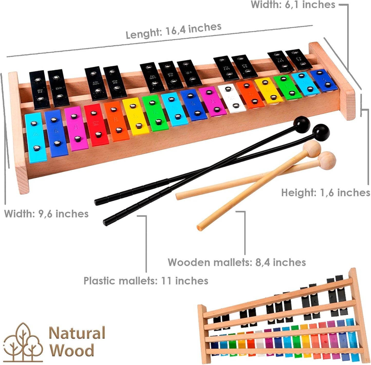 MINIARTIS Glockenspiel Xylophone | Full Size Glockenspiel Xylophone 27 Note Colorful Metal Keys for Adults & Kids | Percussion Musical Instrument Includes 2 Wooden Beaters, Songbook and Carry Case