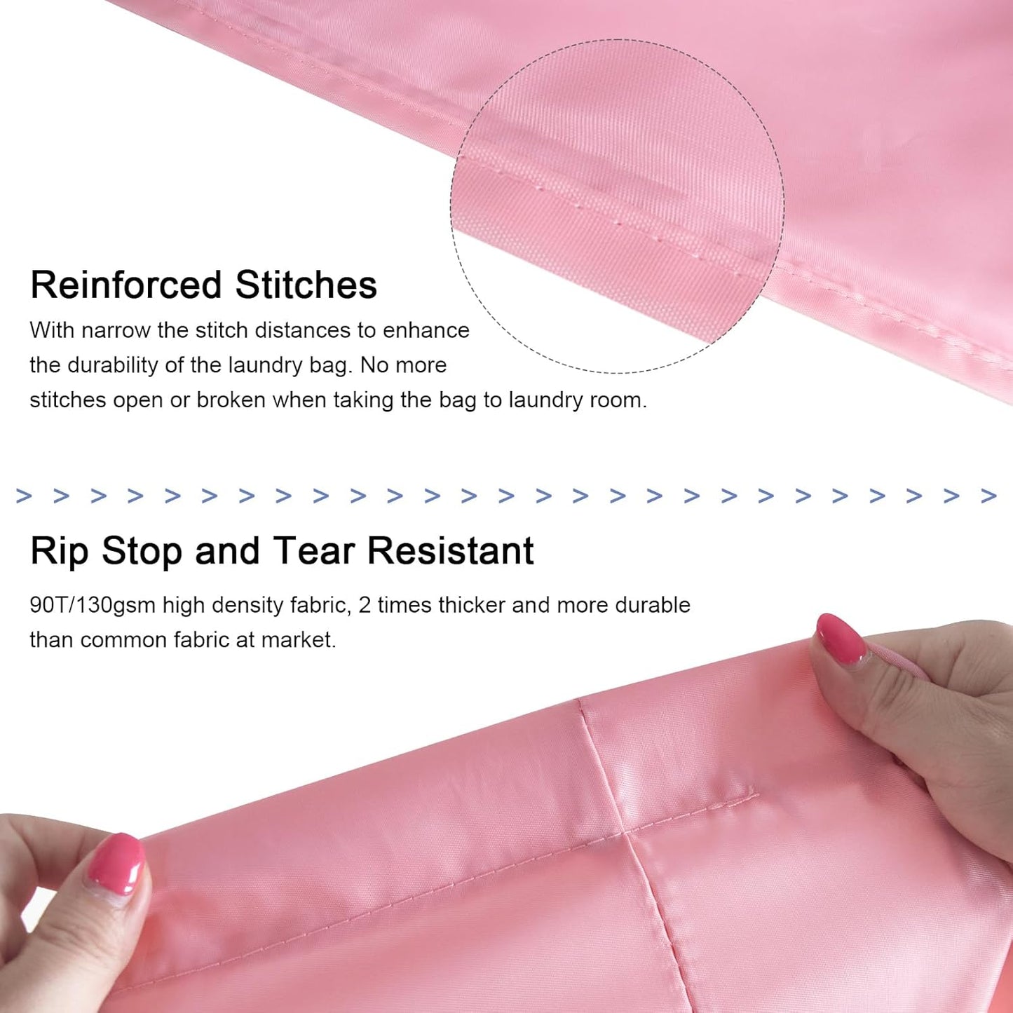 Polecasa Heavy Duty Large Laundry Bag with 130gsm Tear Resistant Fabric and Handles, Easy to Carry Durable Dirty Clothes Drawstring Bag, Perfect for College Dorm, Travel - 28”x36”, Pink