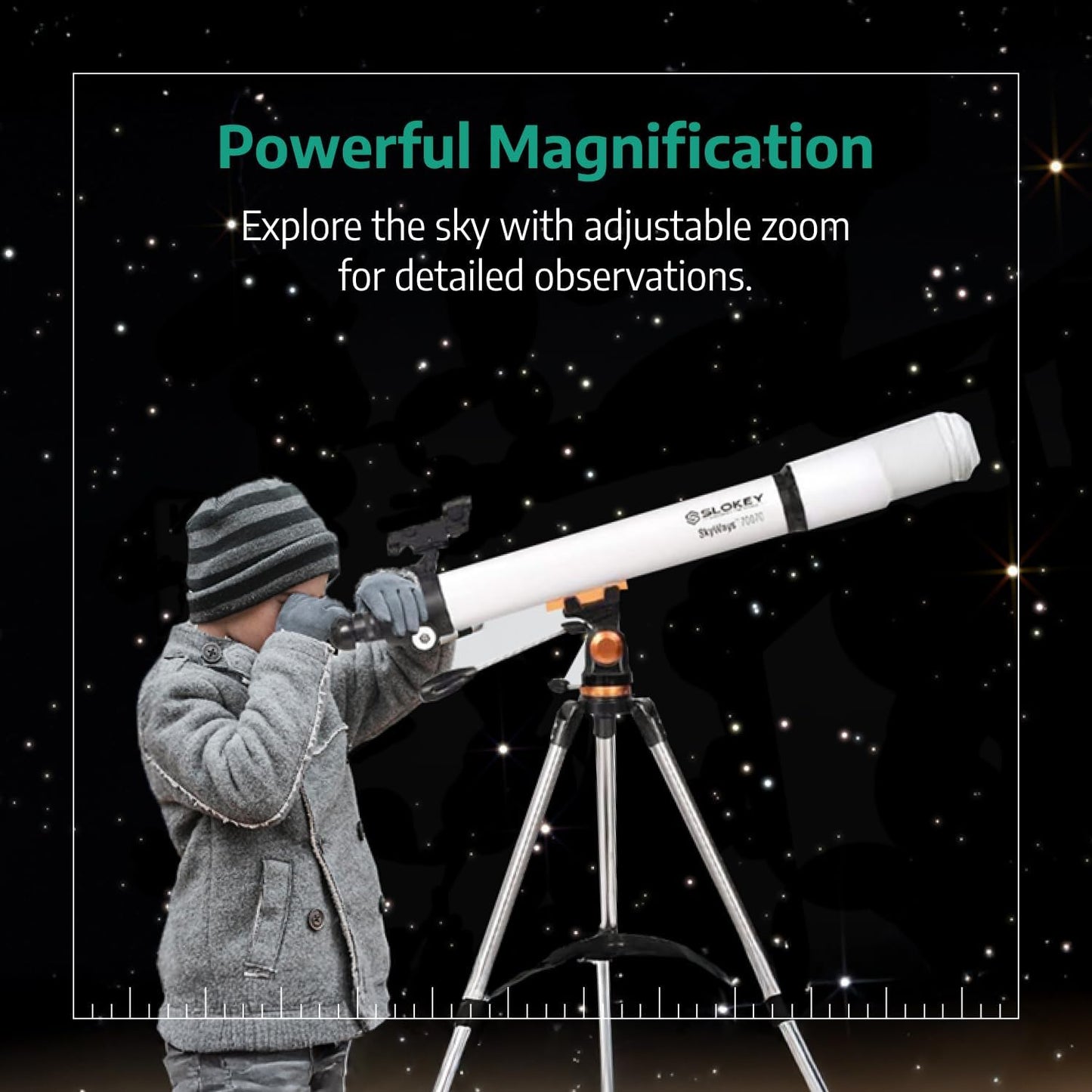 Slokey Discover The World Skyways 70070 Astronomy Telescope 28x-210x with 70mm objective lens diameter and Precise Manual Focusing Equipped with a Reflex Finderscope - 700 x 70 mm