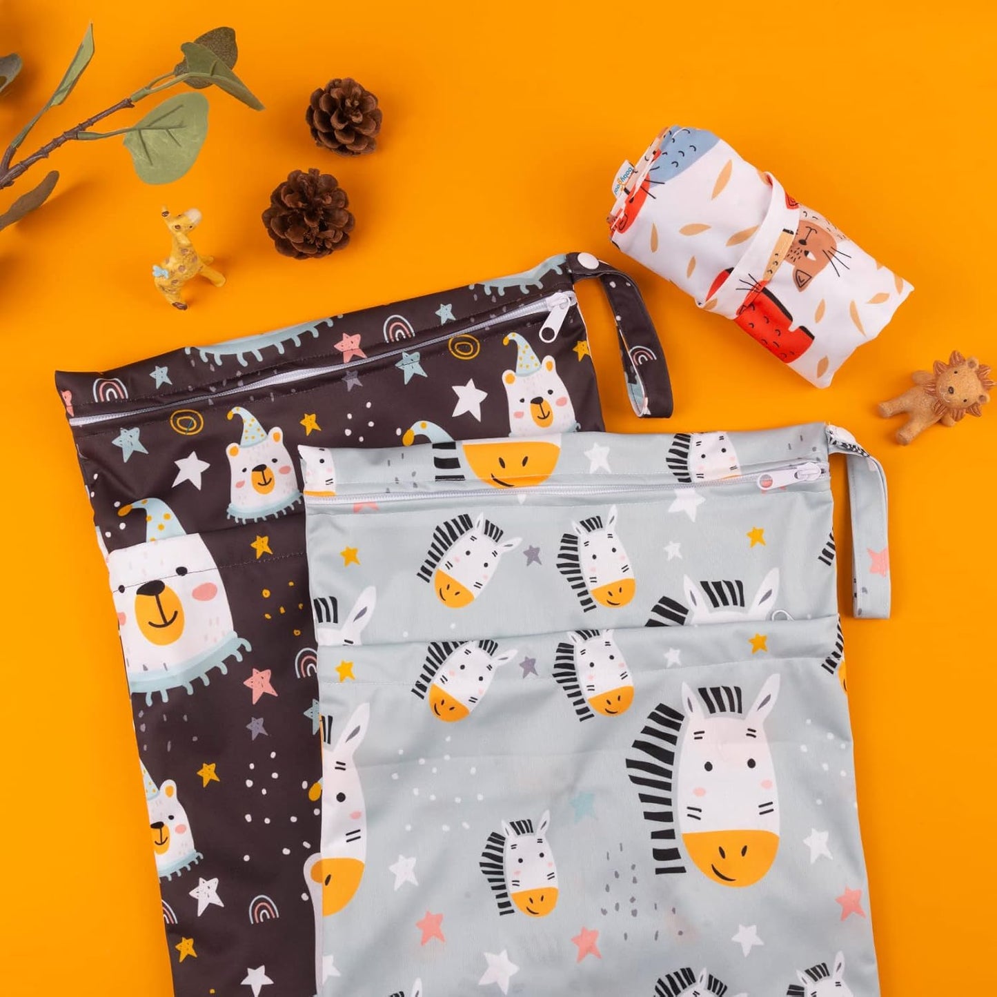 babygoal Wet Dry Bags for Baby Cloth Diapers, Washable Travel Bags, Beach, Pool, Gym Bag for Swimsuits & Wet Clothes with Two Zippered Pockets 3 Pack, 3LN26