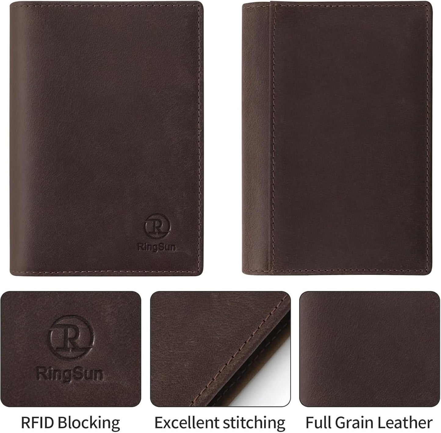 Ringsun Leather Passport Cover for Men Women, RFID Passport Wallet Case Travel Passport Holder for Family