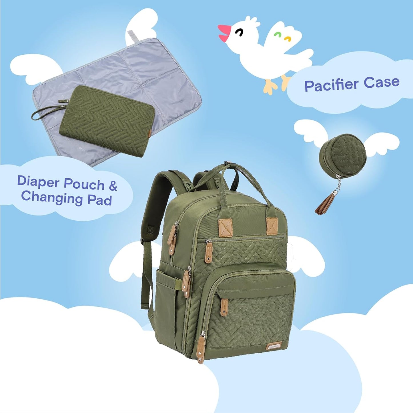 iniuniu Diaper Bag Backpack, 4 in 1 kit Large Unisex Baby Bags for Boys Girls, Waterproof Travel Back Pack with Diaper Pouch