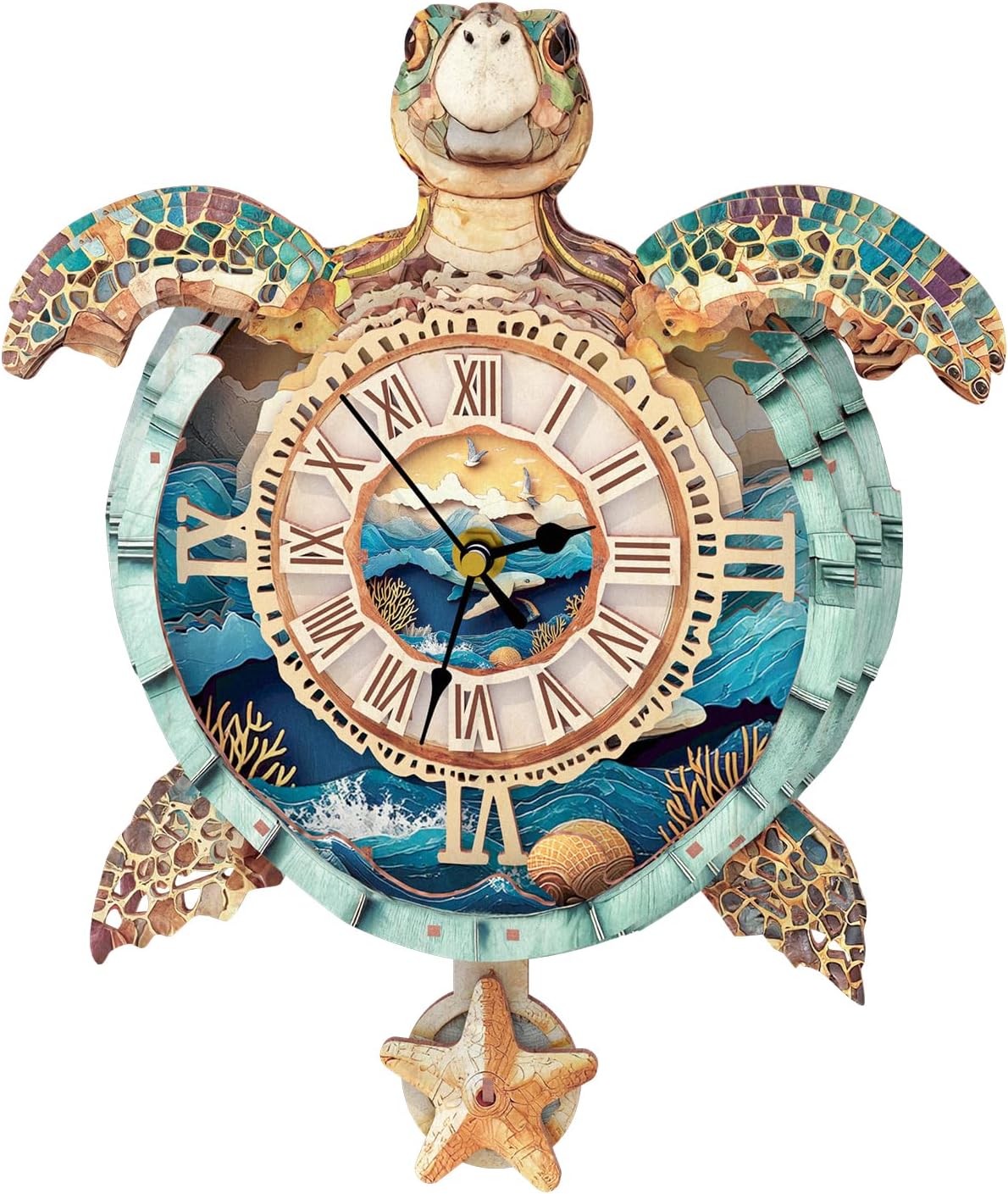 3D Puzzles for Adults Clock-Turtle Design Model Kit-Mechanical DIY Pendulum Clock with Roman Numerals-Desk Home Office Decor Personalized Gift for DIY Lovers