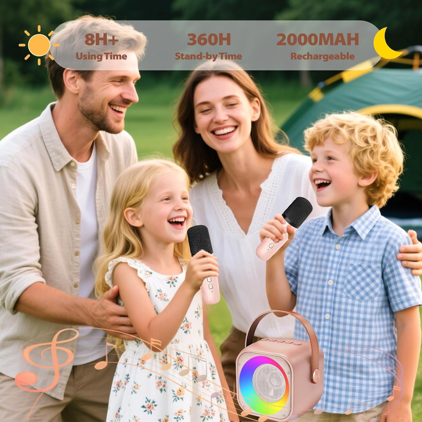 Mini Karaoke Machine for Kids Adults, Portable Bluetooth Speaker with 2 Wireless Microphones, Microphone and Speaker Set with Disco Light for Home Party Christmas Birthday Gift for Girls Boys