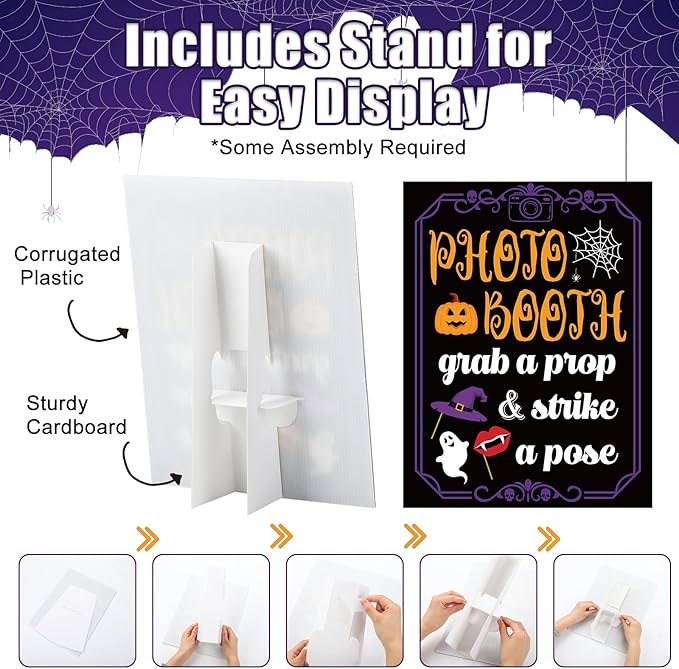 Photo Booth Sign with Stand Retro Background Table for Halloween Indoor and Outdoor Party Theme Event Photography Props Desktop Decoration Supplies