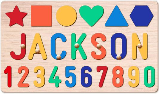 Personalized Name Puzzle for Kids, Personalized Baby Gifts Name Puzzles for Toddlers 1-3, 1st Birthday for Girls & Boys Wooden Alphabet & Shape Puzzle Montessor Toys for Kids