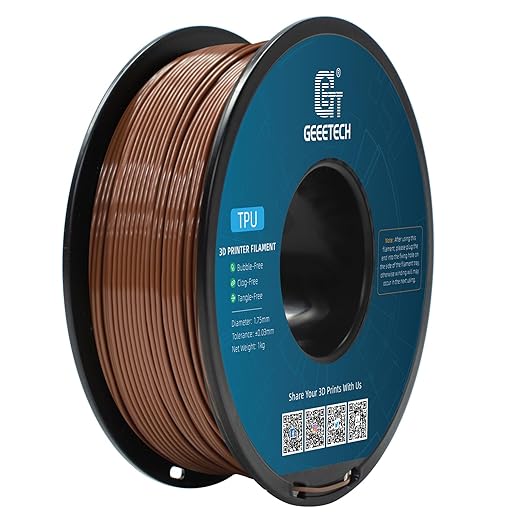 Geeetech TPU Filament 1.75mm, Shore 95A – Flexible 3D Printer Filament with High Elasticity, 1KG (2.2lbs) Spool, Dimensional Accuracy ±0.03mm, Fits Most FDM Printers (Brown)
