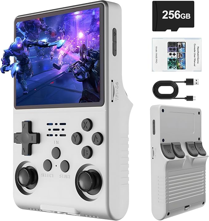 R40S PRO Retro Gaming Console, 30000+ HD Games Handheld Game Console, 3800mAh Rechargeable Mini Retro Video Console with 256GB TF Card, Portable Pocket Arcade (White)