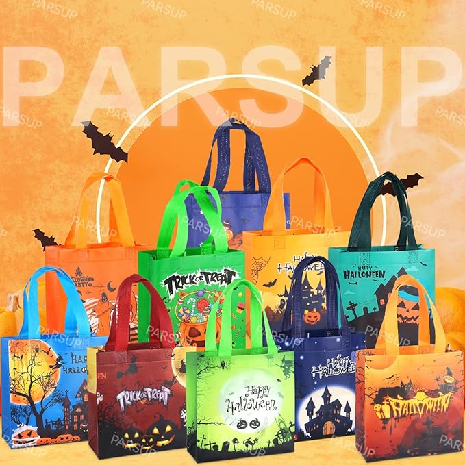 PARSUP 20PCS Halloween Trick or Treat Bags, Non-Woven Large Gift Tote Bags with Handles for Gifts Wrapping, Party Supplies, 7.9 * 7.9 * 3.15inch
