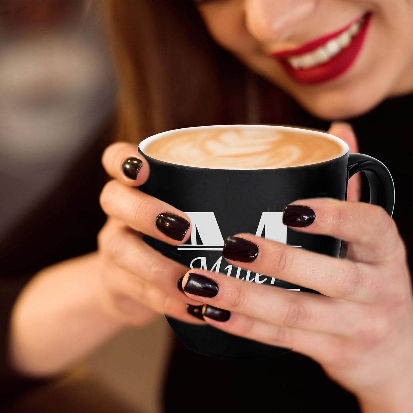 My Personal Memories Custom Monogrammed Coffee Latte Mug and Tea Cup - Personalized and Engraved (Black)