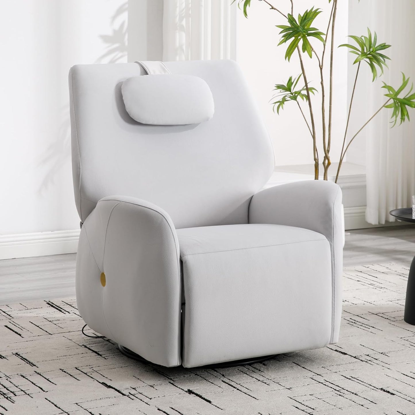 Glider Rocking Chair Nursery, Swivel Rocker, Power Recliner Chair, Nursery Glider Recliner with Adjustable Headrest, USB Ports, Living Room Chairs, Fabric (Fabric Grayish White, Adjustable Headrest)