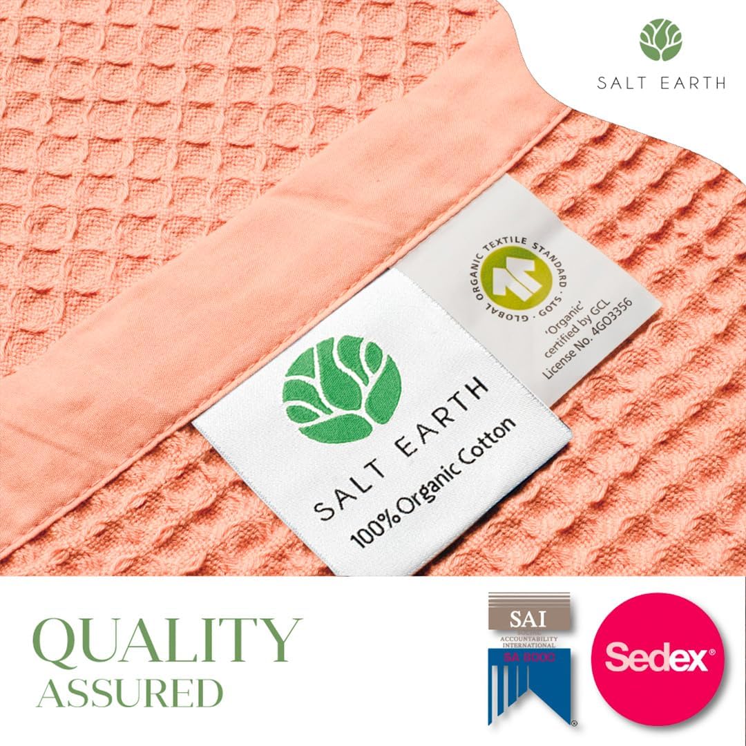 Salt Earth GOTS Certified 100% Organic Cotton Throw Blanket, 108" X 90" Waffle Blankets & Throws for Bed, Throw Blanket for Couch, Modern & Cozy Blanket, All Seasons, Comfy and Soft Blanket(Sun Bay)