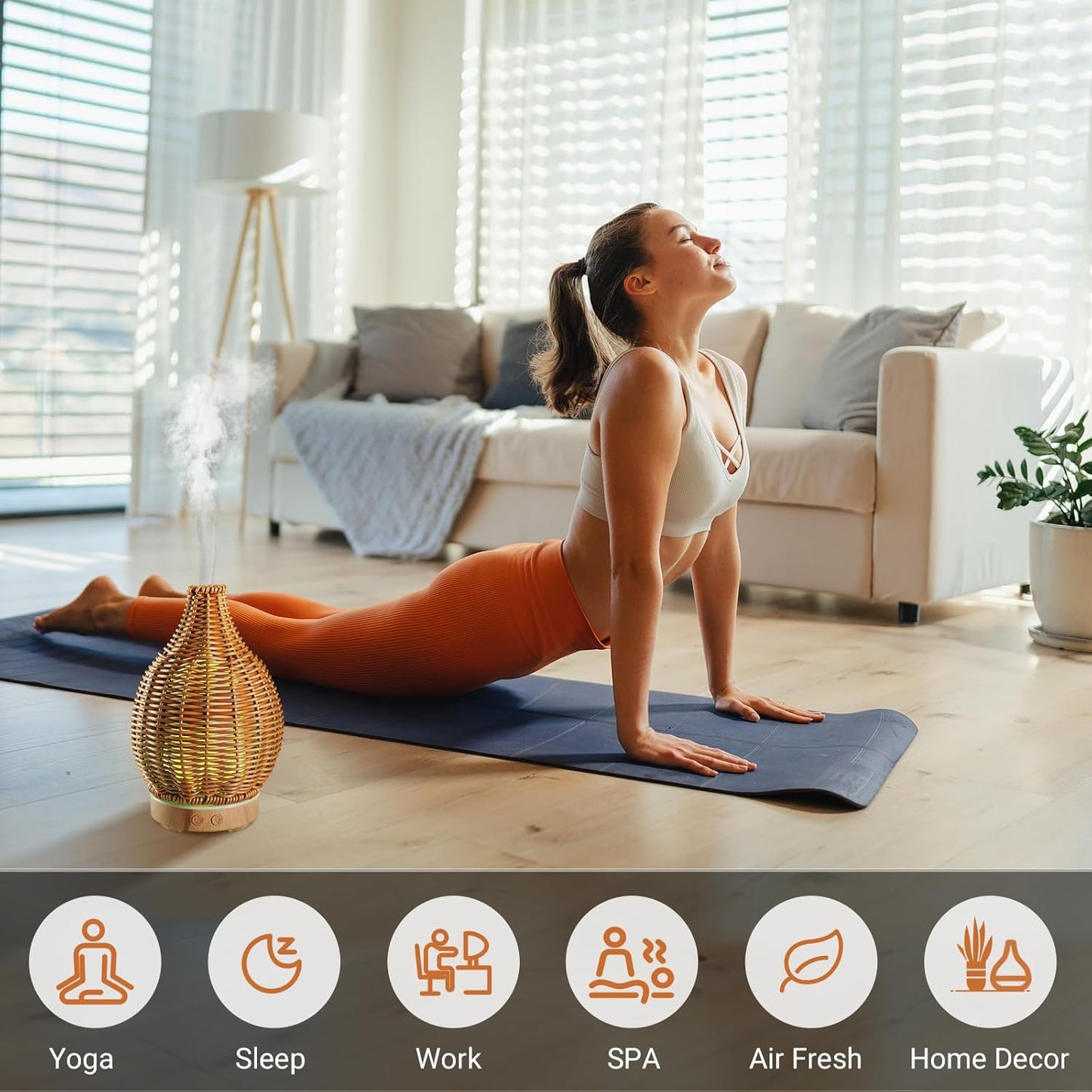 Boho Essential Oil Diffuser for Home Rattan Weaving with Remote Control, 100mL 7 Changing Color Lights Ultrasonic Aroma Humidifier, Noiseless Auto-Off Sleep Mode for Bedroom Office Workout