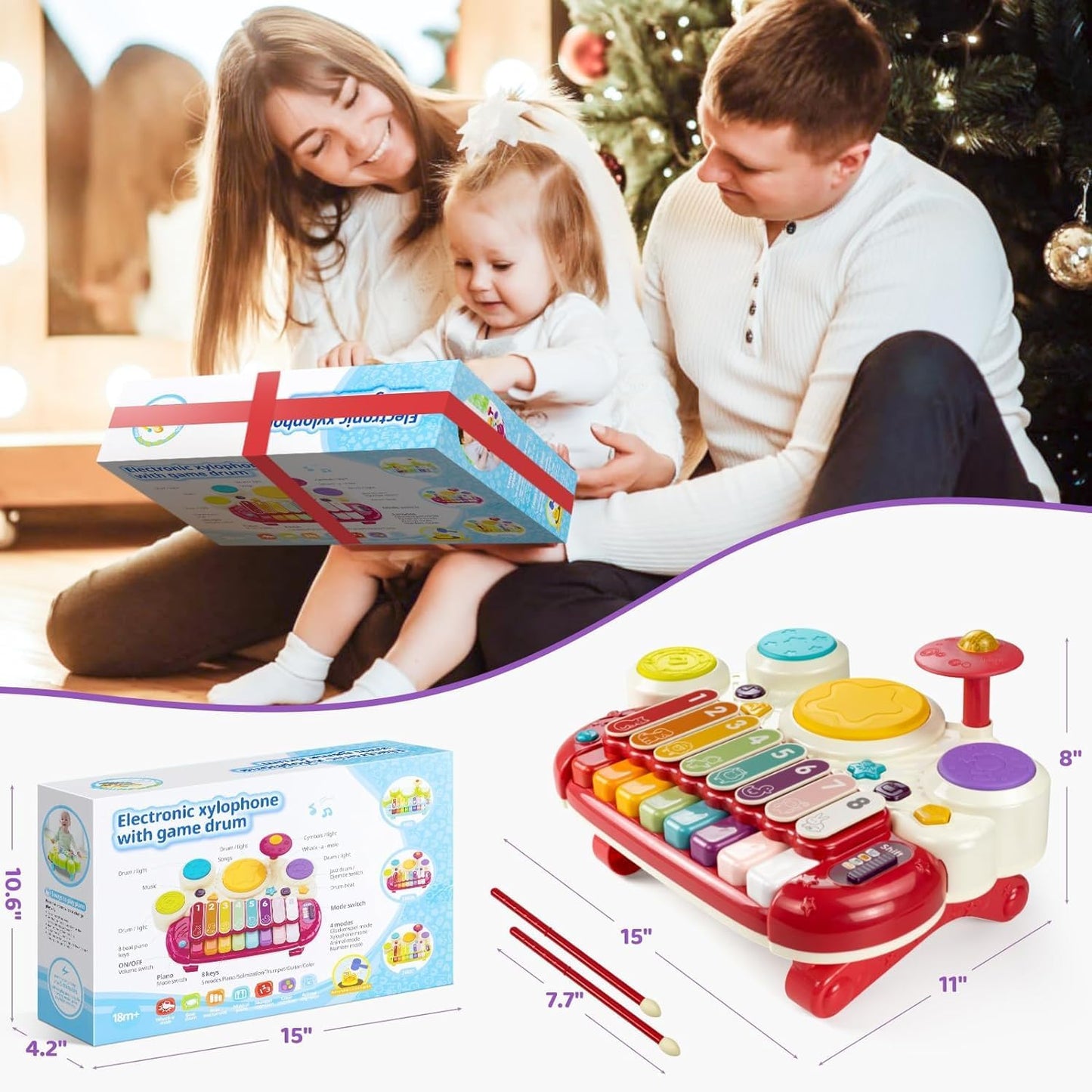 Marstone Baby Toys for 1 Year Old Girl Birthday Gifts: 5 in 1 Boy Musical Set for Toddler 1-2, Educational Learning Toys 12-18 Months with Piano, Xylophone, Whack a Mole, Drum Set, Sound and Music