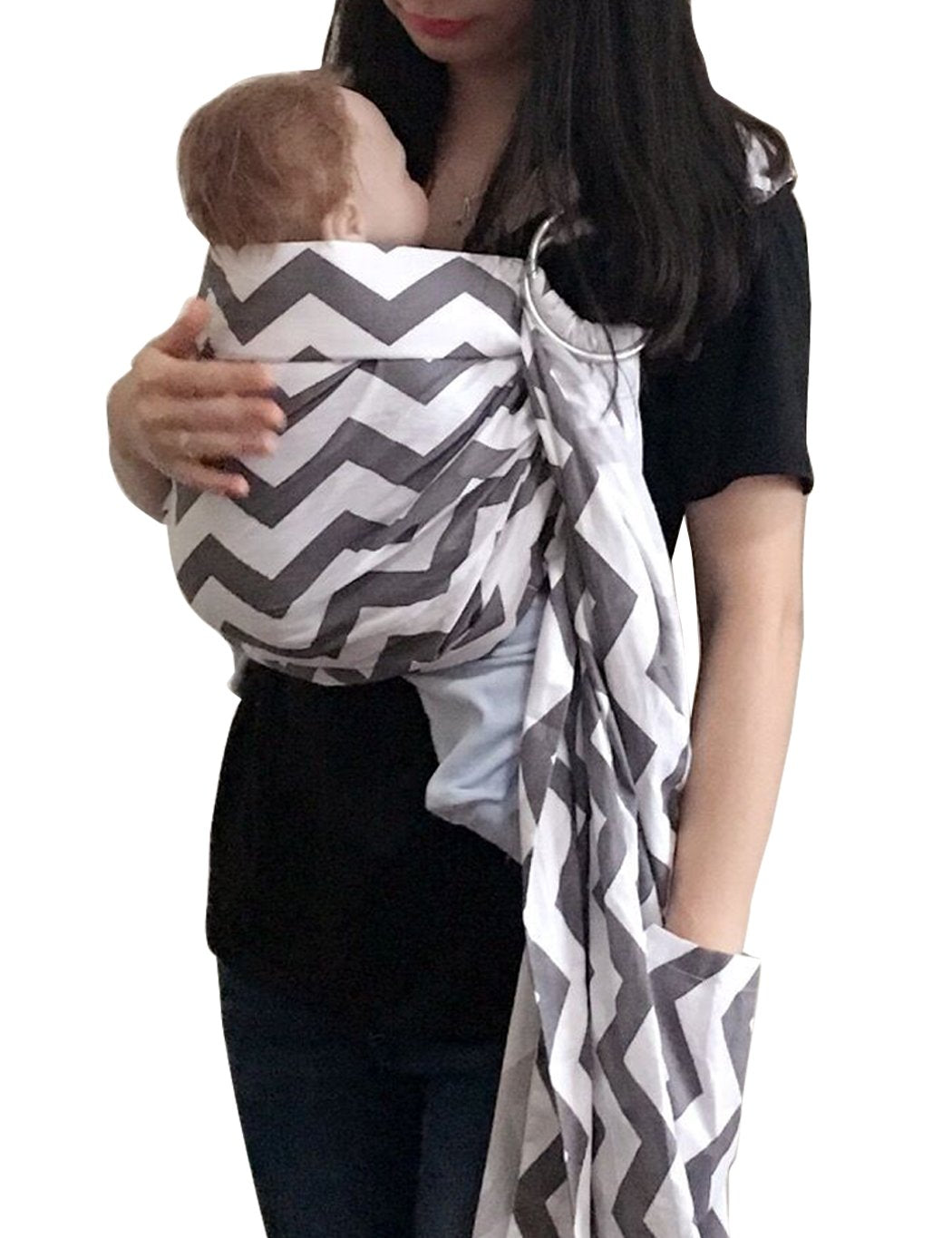 Ring Sling Baby Carrier, Soft Cotton Baby Sling Carrier Newborn to Toddler, Baby Wrap Carrier for Plus Size Parents, Perfect Shower Gift, Gray Wave