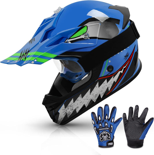 TCMT Dot Youth & Kids Motorcycle Off-Road Helmet Full Face Motocross Street Dirt Bike Mountain Bike BMX MX ATV Helmet+Goggles+Gloves New