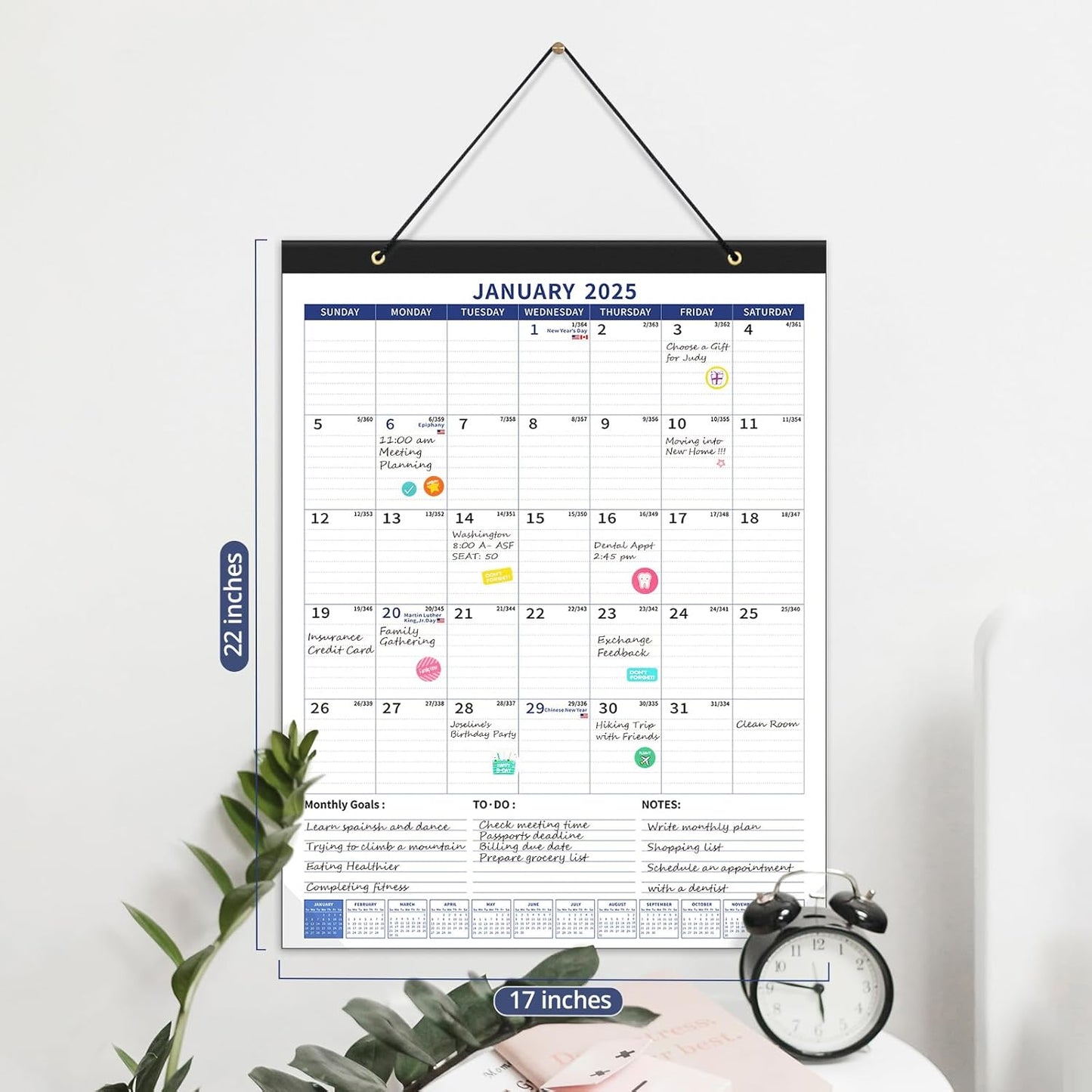 Ospelelf Large Wall Calendar 2025-2026 Calendar 22'' x 17'' Monthly Desk Calendar 18 Month Family Calendar, Use Jan 2025 - June 2026