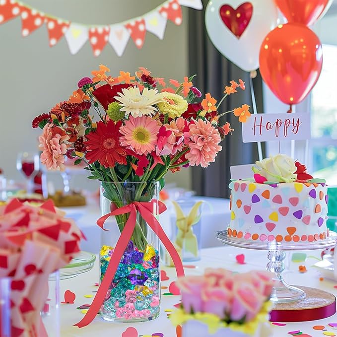 HappyFiller Fiestal Style Multi Colored Fake Ice Rocks Cubes Acrylic Gems Stones for Vase Fillers,Mermaid Birthday Party,Wedding Centerpieces Table Scatters,Floral Arrangement,Home Accents,15 OZ