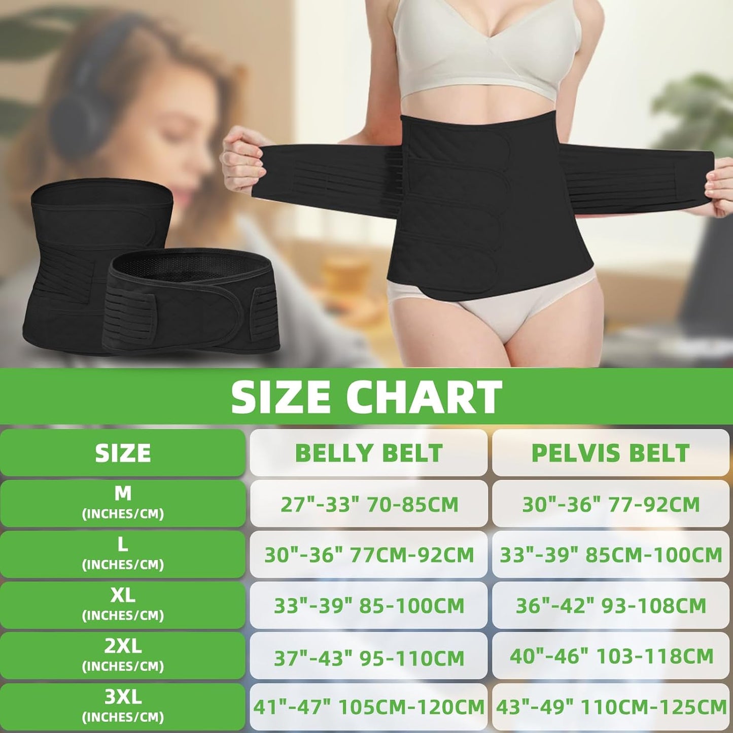 XXX-Large 2 in 1 Postpartum Belly Band Wrap Black, C-Section Support Belt, Post Partum Support Recovery Waist/Pelvis Belt, Hysterectomy Binder Girdle Stomach