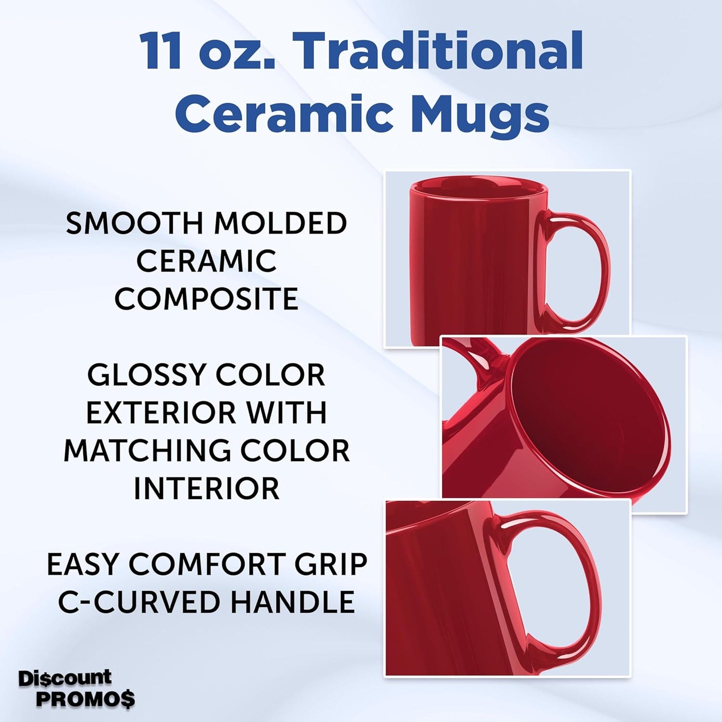 DISCOUNT PROMOS Ceramic Coffee Mugs 11 oz. Set of 10, Bulk Pack - Coffee cup set, Iced coffee cup, Gaming mug - Red