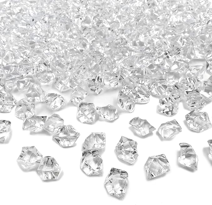 Fake Crushed Ice Cubes, Vase Fillers, 250 pcs 16*22 mm Fake crushed Ice Cubes Artificial Acrylic Crystal Rocks Diamonds for Vase Fillers, Party Favor, Wedding Decoration (0.86*0.62inch,Clear)