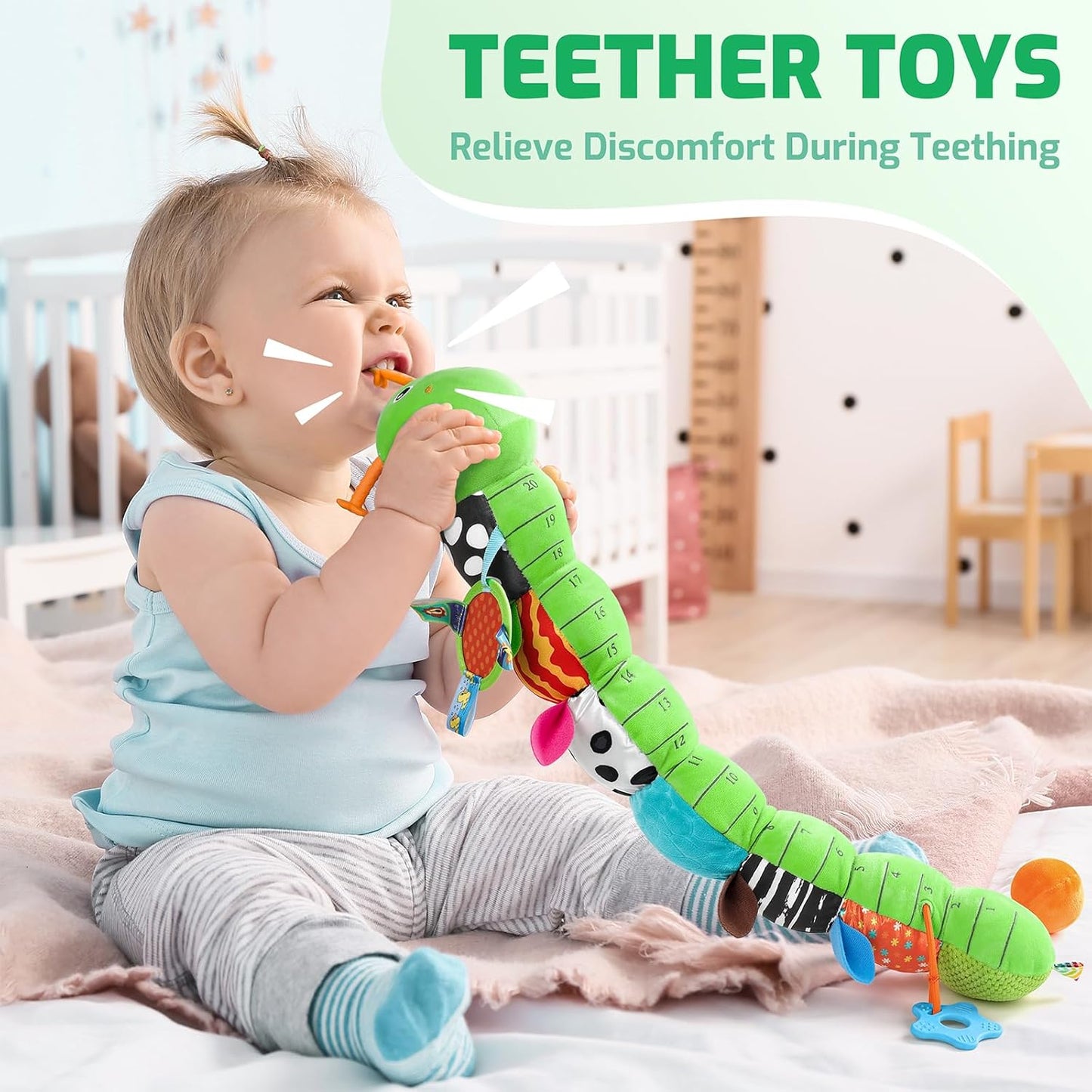 Sumobaby Baby Toys 0-6 6-12 Months, Music Caterpillar Plush Toy with Baby Mirror, Pull String&Crinkle Rattle,Infant Teething Toys,Tummy Time for 0-3-6-12 Month Boys Girls Newborn Gifts (Green-Leaf)