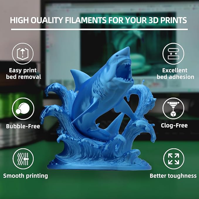 PLA Filament, Silk PLA, 3D Printer Filament, PLA Filament 1.75mm Dimensional Accuracy +/- 0.02mm, 1KG Spool (2.2 lbs), Fit Most FDM Printer (Silk Blue)