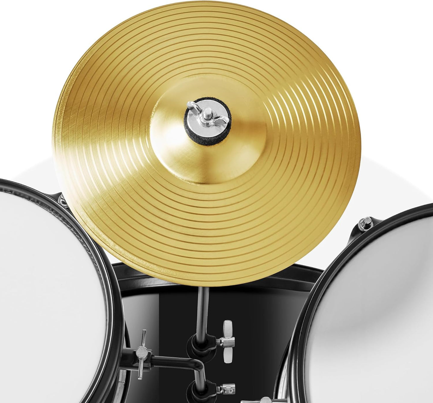 Gammon 3-Piece Junior Drum Set with Throne - Black, Complete Beginner Kit with Bass Drum, Toms, Cymbal, Pedal, and Drumsticks