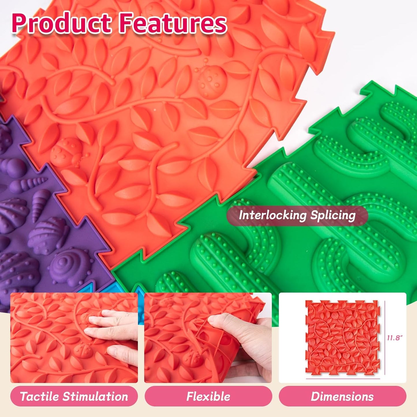 Sensory Mat for Autism Children - Textured Puzzle Play Mat for Kids, Non-Toxic Massage Game Floor Tiles | Safe Sensory Room Must Have (Classical)