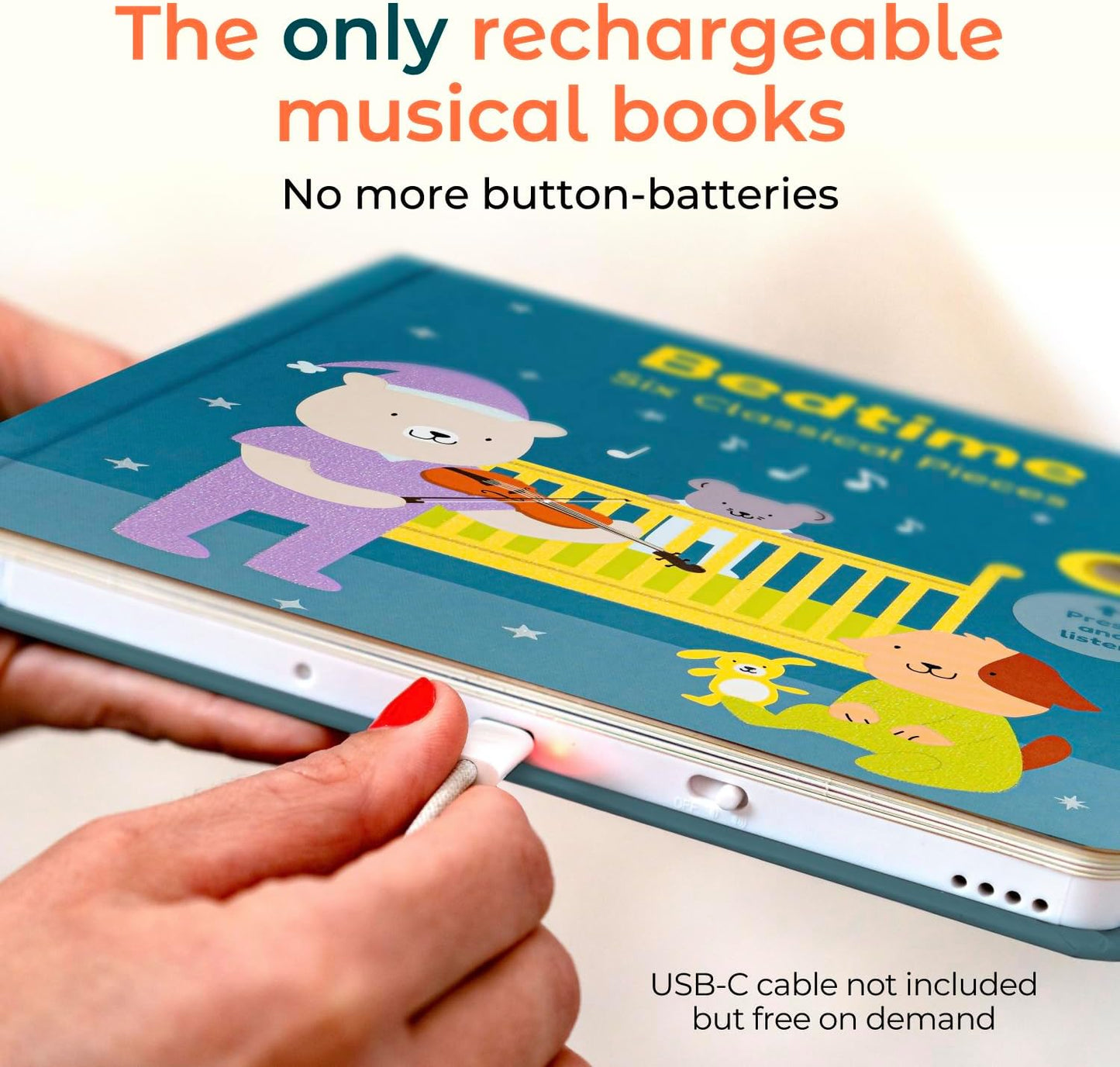 Cali's Books Bedtime Musical Book for Babies and Toddlers 1-3 – USB-C Rechargeable – 6 Classical and Relaxing Pieces | Sound Book for Sleep & Relaxation