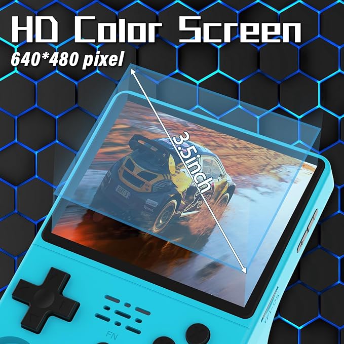 FVBADE[30000 in 1] R40S PRO Handheld Game Console 3.5 inch IPS Screen Mini Retro Console 3800mAh Portable Pocket Arcade 45+ Mainstream Emulator 256G TF Card Transparent.(Blue)