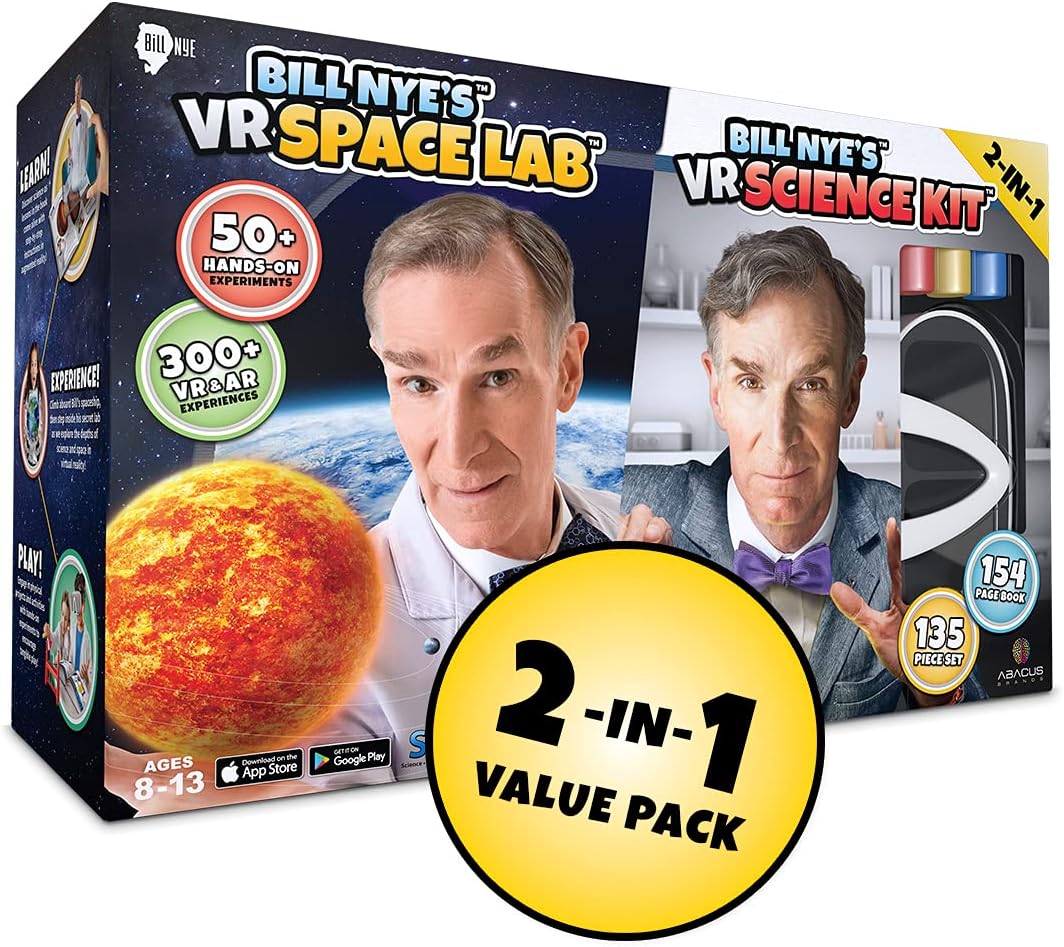 Bill Nye's VR Science Kit and VR Space Lab - Virtual Reality Kids Science Kit, Book and Interactive STEM Learning Activity Set (2 in 1 Combo Pack) - for Ages 8 and Up [Packing May Vary]