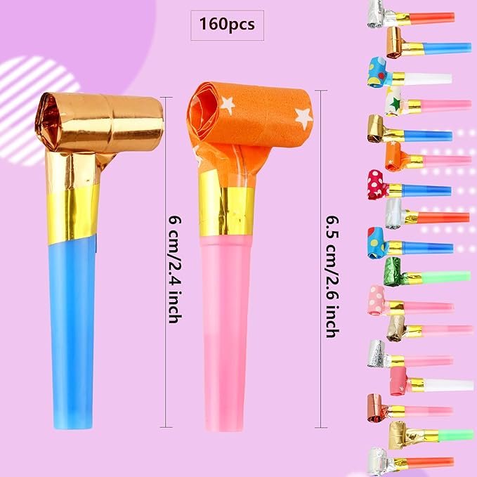 160 Pack Party Blowouts Noisemakers Colorful Party Whistles Blower Funny Birthday Blow Horns Bulk for Birthday New Years Party Favors