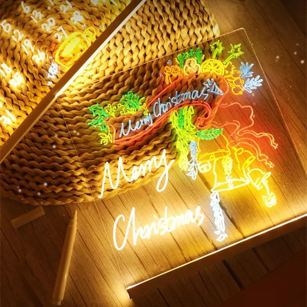 LED Note Board with Colors, 7 Colors Acrylic Message Board with Light, LED Drawing Board Gifts for Kids, Dry Erase Board with Adjustable Stand for Office School Home Decor (7.87 * 7.87 in)