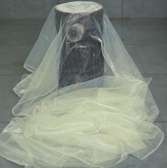 VDS Ivory Organza Fabric, 5 Yards Continuous, 45” Wide, Wedding Party Decoration Iridescent Crystal Sheer Shiny Organza Tulle Bridal Dress DIY Crafts Costume Sewing Backdrop Arch Cloth