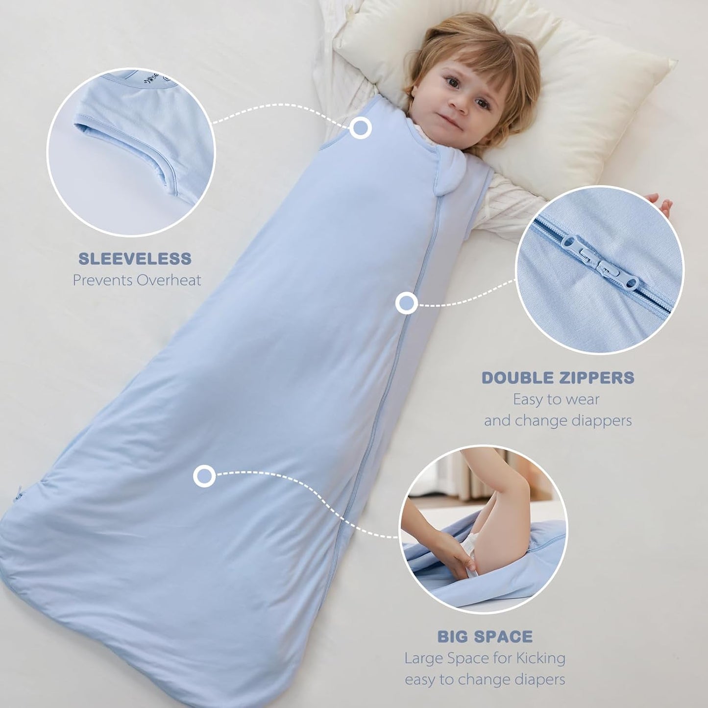 Mosebears Unisex Baby Sleep Sack 1.0 TOG, Supersoft Rayon Made from Bamboo Wearable Blanket with 2-Way Zipper (Fog Blue,18-36 Months)