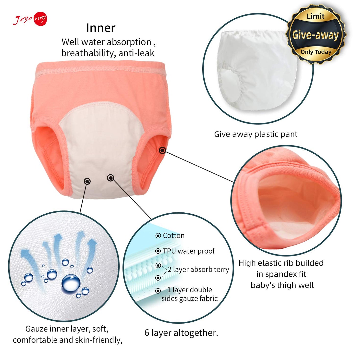 Joyo roy 6Pcs Potty Training Underwear 18-24 Months 100% Cotton Soft Absorbent Toddler Training Underwear Girls Waterproof Toddler Girl Panties Baby Pee Pants with Potty Sticker Chart for Kids