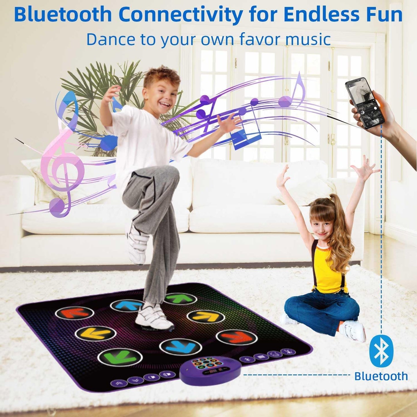 SUNLIN Light Up Dance Mat for Boys Girls Ages 3 4 5 6 7 8, Fun Toy Gift w/ 9 Light Up Keys & Bluetooth, Interactive Music Pad w/ 4 Game Modes & Adjustable Volume, Birthday Gift for Kids 3-12