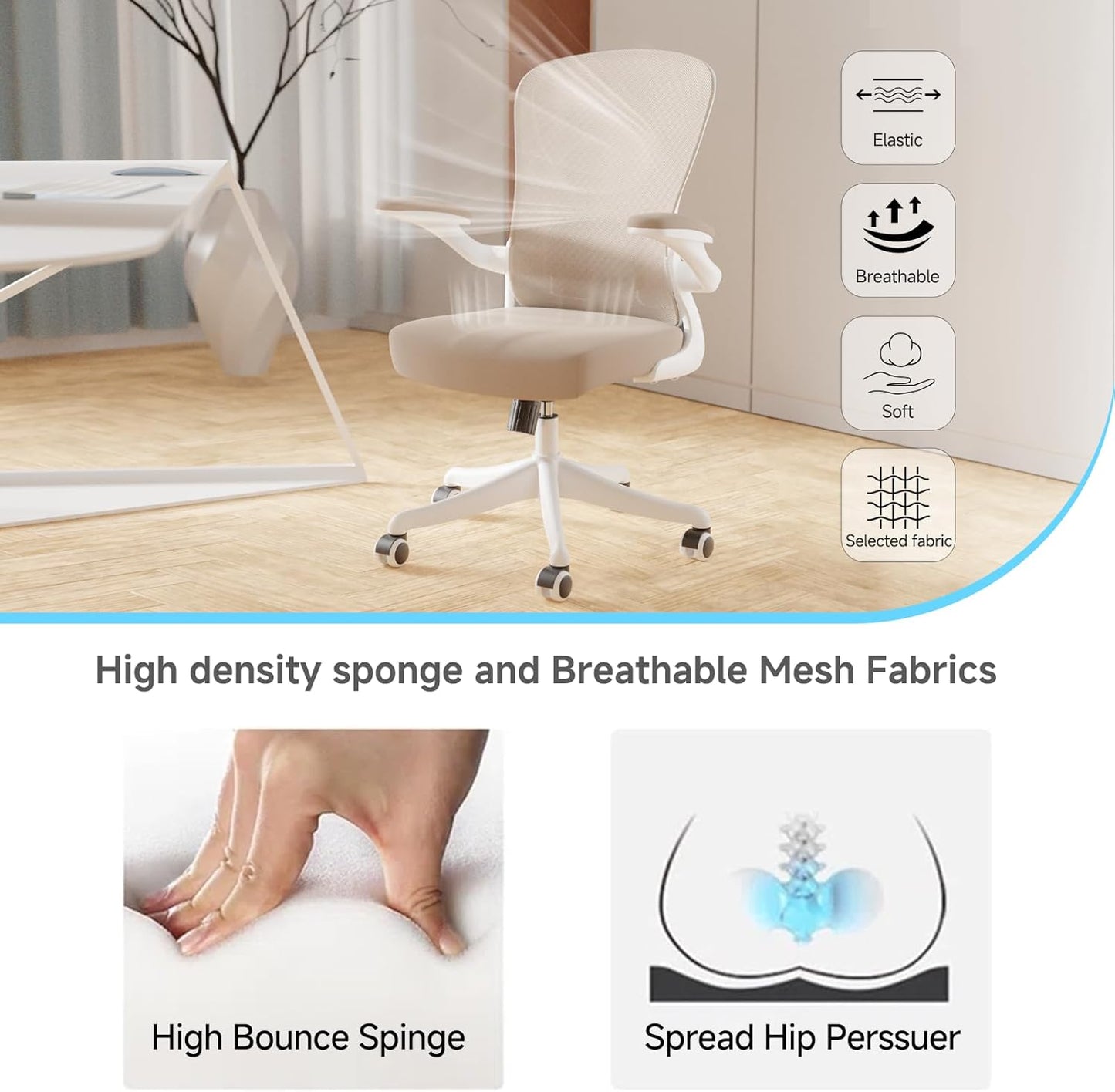 Ergonomic Office Chair with Adjustable Lumbar Support & Flip-Up Armrests - High Back Computer Desk Chair with Thickened Seat Cushion, Rolling Wheels for Home/Office Study Work