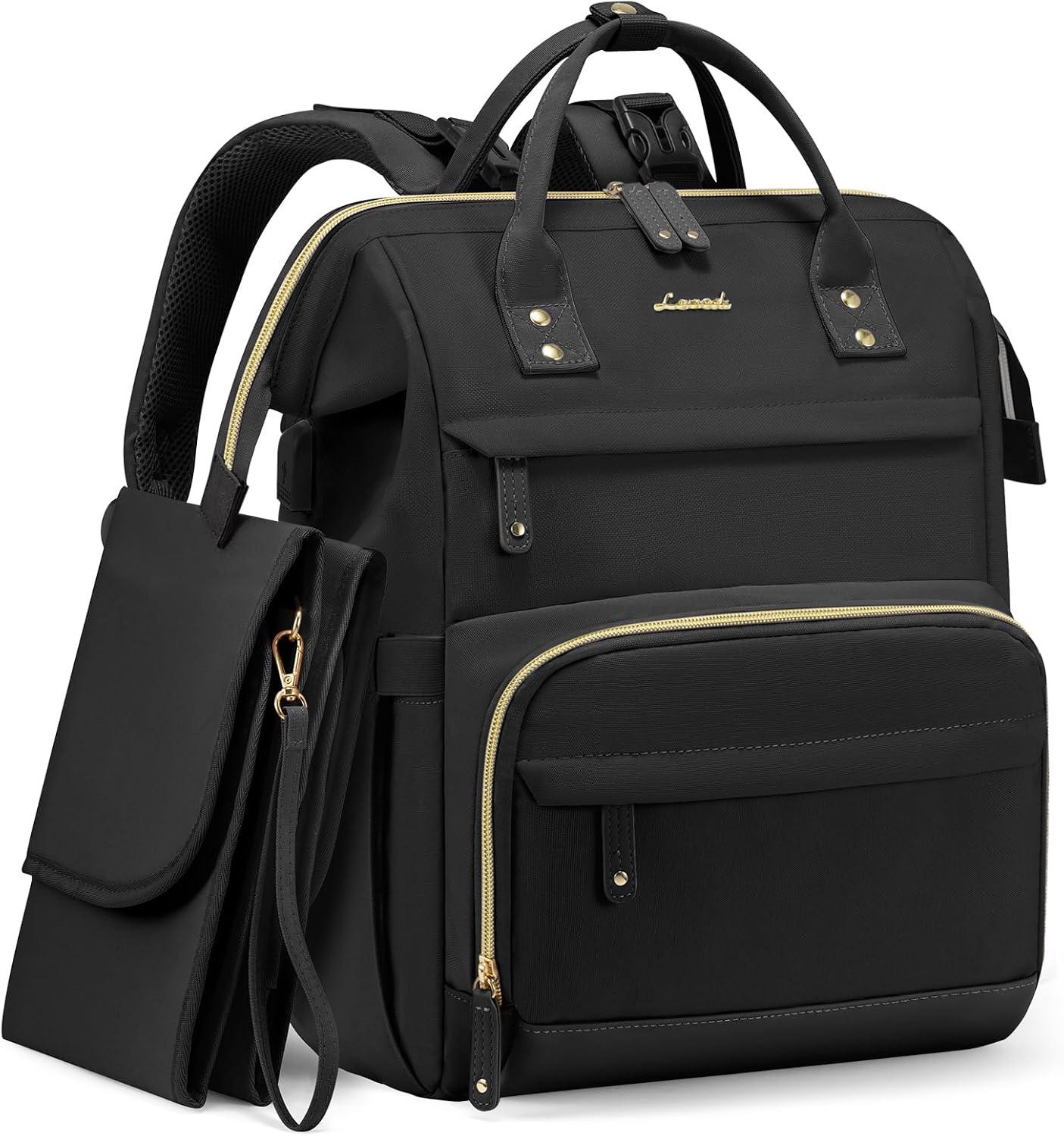 LOVEVOOK Diaper Bag Backpack, Baby Bag with Changing Station, Large Diaper Backpack for Moms Dads, Waterproof Leather Accents Baby Boy and Girl Bag for Travel Baby Essentials, Black