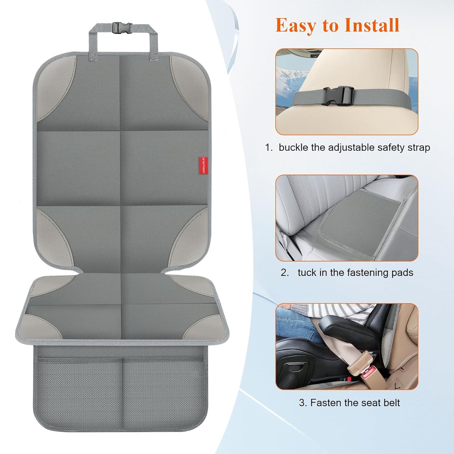 Car Seat Protector for Child Car Seat, Waterproof Durable 600D Fabric Car Seat Cover with Padding, Non-Slip Backing Mesh Pockets for Baby and Pet