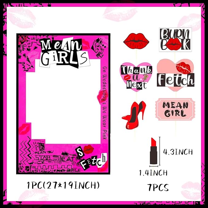 LaVenty Mean Girls Party Photo Booth Props Frame Mean Girls Party Decoration Y2k Birthday Party Decorations Hot Pink Girl Birthday Party Supplies