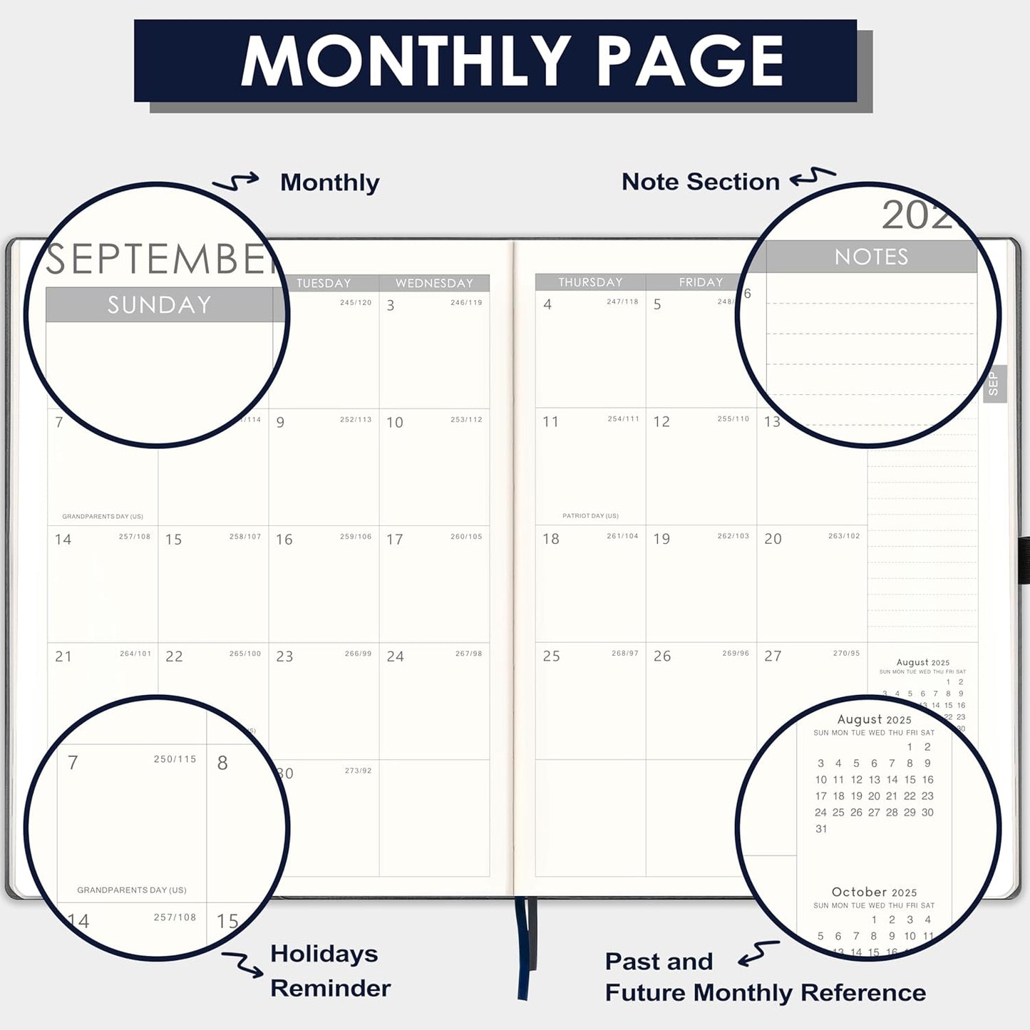 Planner 2025-2026 - 2025-2026 Planner Weekly and Monthly, Jul. 2025 - Jun. 2026, 8.5" x 11", Leather Cover Planners with Thick Paper, Back Pocket with Notes Pages - Grey