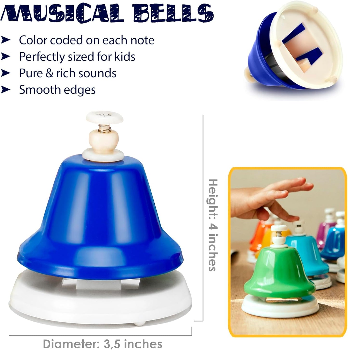 MINIARTIS Desk Bells for Kids | Educational Music Toys for Toddlers 8 Notes Colorful Hand Bells Set | Kids Musical Instrument with 15 Songbook | Great Birthday Gift for Children