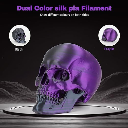 Silk PLA Filament 1.75mm Black Purple Dual Color PLA 3D Printer Filament 2 in 1 Coextrusion 1KG Spool(2.2lbs) 3D Printing Filament Dimensional Accuracy +/- 0.03mm Fits for Most FDM 3D Printers