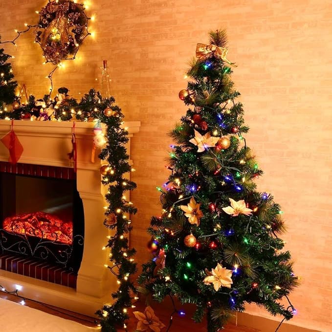 Christmas Lights 50 LED String Lights Battery Operated Clear Mini Lights18ft with Timer for Thanksgiving Day Wreath Christmas Tree Indoor Outdoor Decoration, Waterproof, Multicolor 2Pack