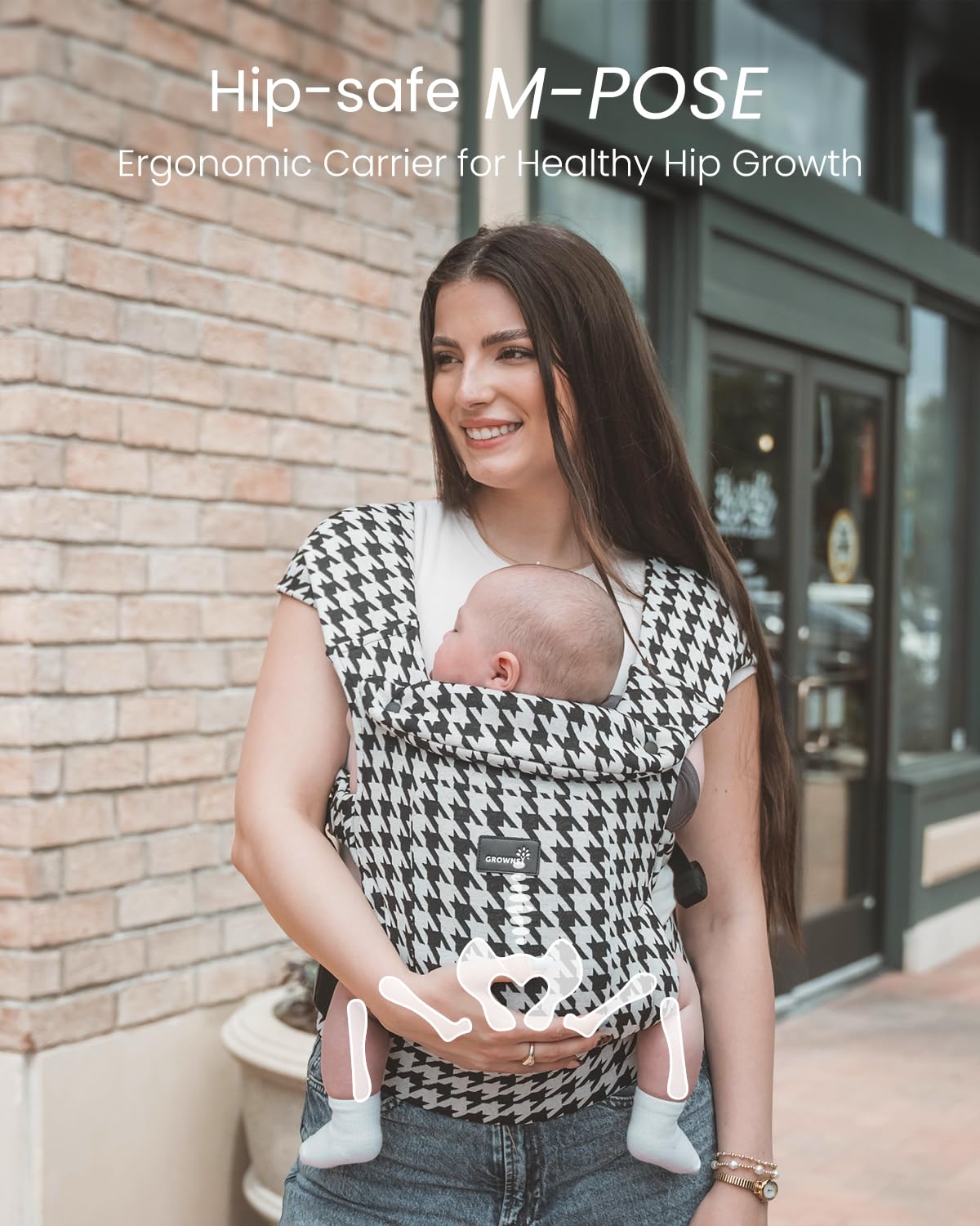 GROWNSY Baby Carrier Newborn to Toddler, Cozy Baby Wraps Carrier, Ergonomic Baby Carrier with Head Support, Houndstooth Black