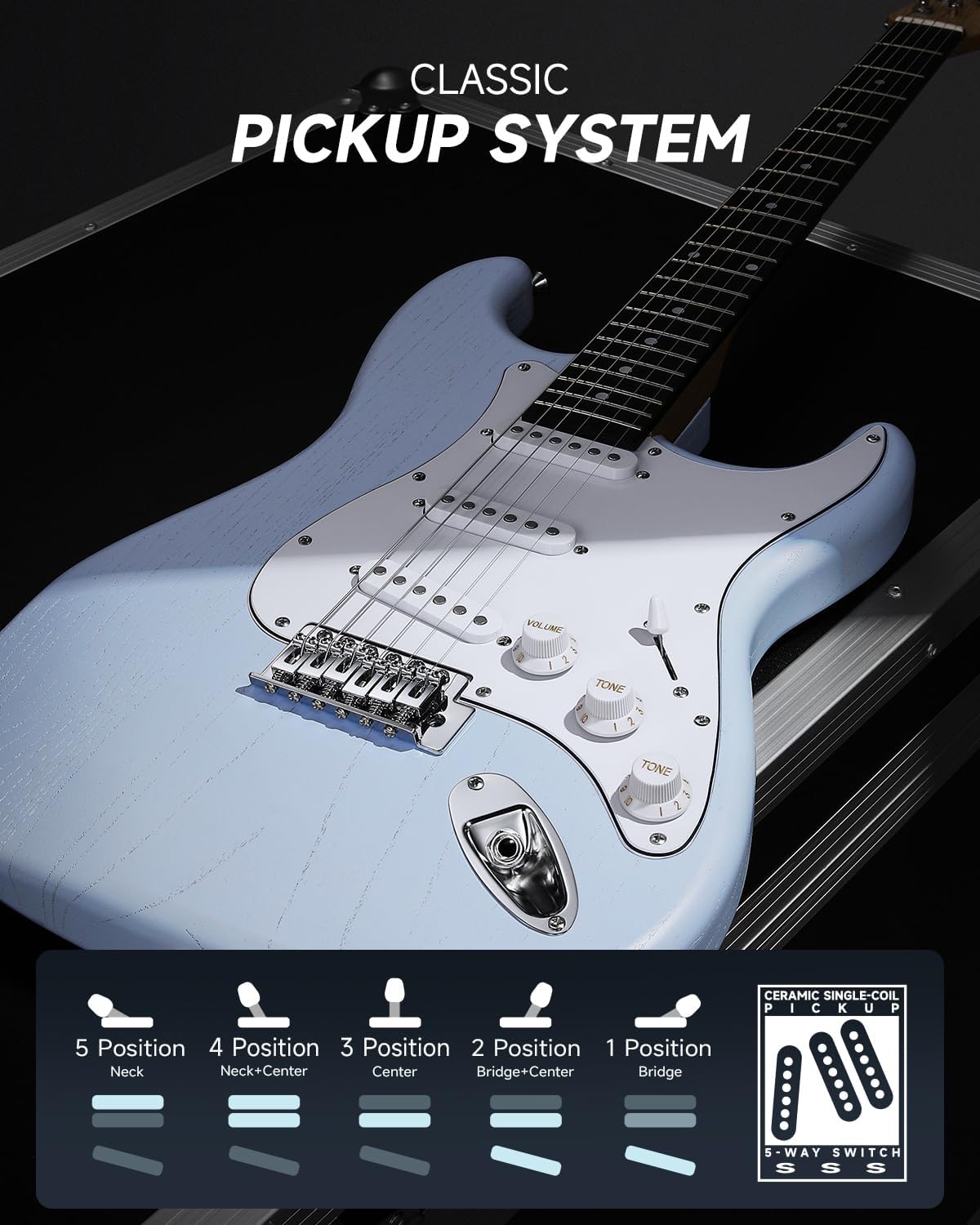 DONNER DST-80 Electric Guitar 39” Beginner Electric Guitar Kit with Amp, Classic SSS Pickup Complete with Gig Bag, Tuner, Capo, Strap, Picks, and Free Online Lessons